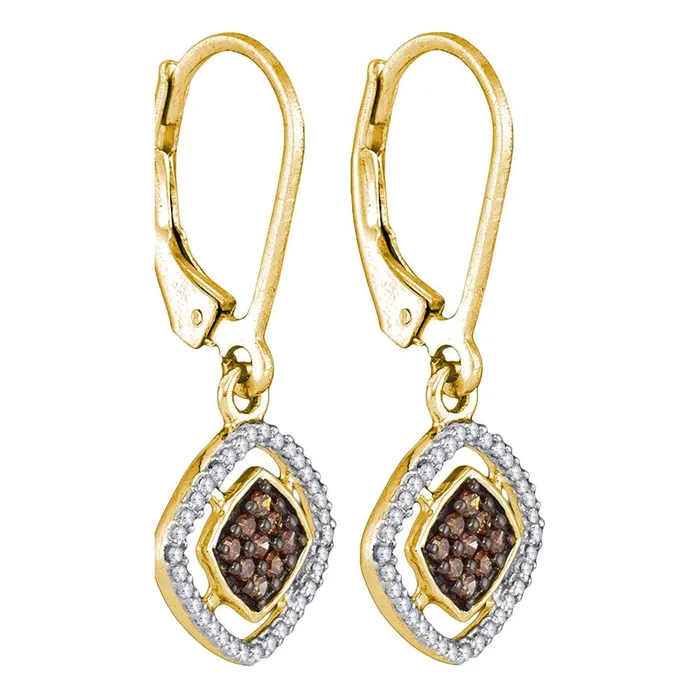 10kt Yellow Gold Womens Round Cognacbrown Color Enhanced Diamond Diagonal Square Dangle Earrings 13 Cttw mayamila Earrings