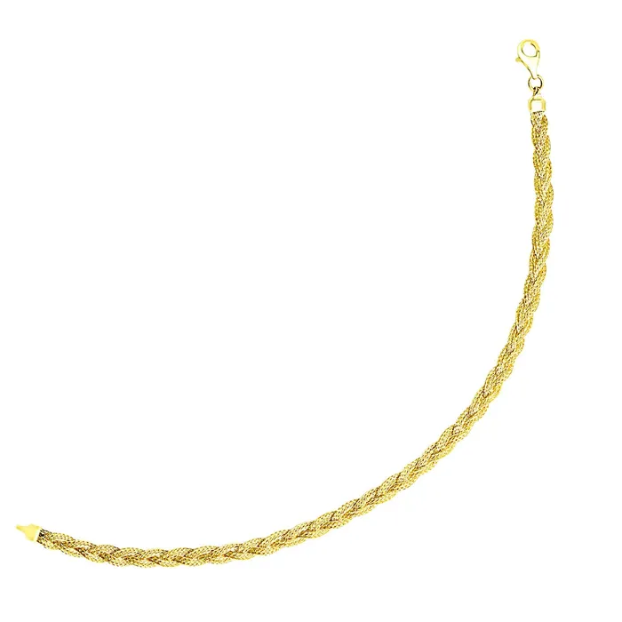 14k Yellow Gold Braided Style Fox Chain Bracelet MayaMila Bracelets