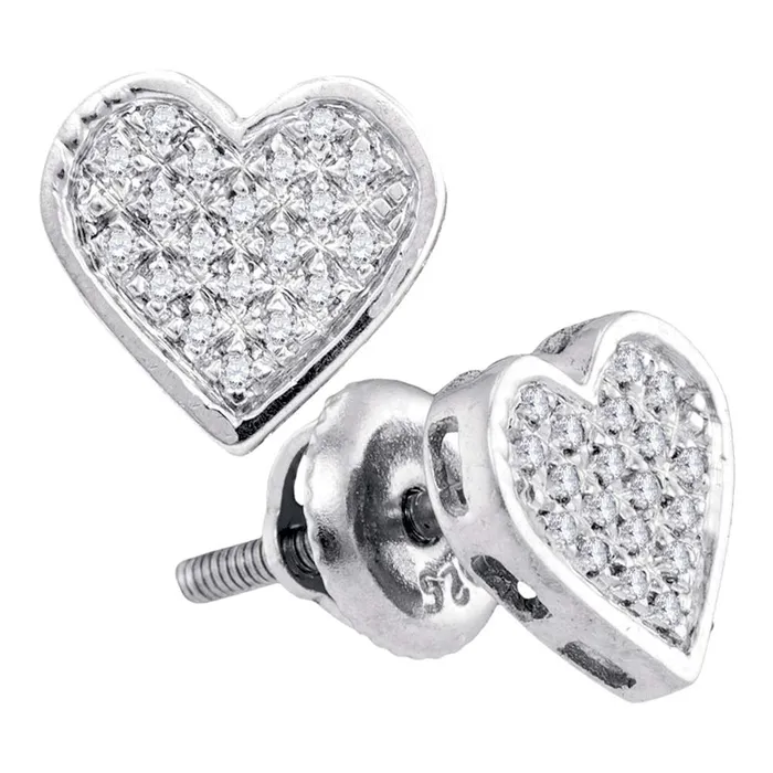 Earrings mayamila Sterling Silver Womens Round Diamond Heart Cluster Screwback Stud Earrings 110 Cttw Earrings mayamila Sterling Silver Womens Round Diamond Heart Cluster Screwback Stud Earrings 110 Cttw