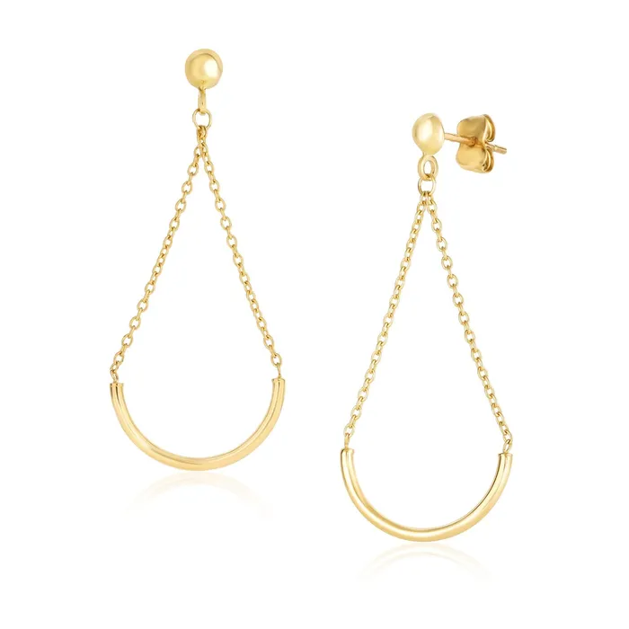 MayaMila 14k Yellow Gold Curved Chain Drop Earrings Earrings