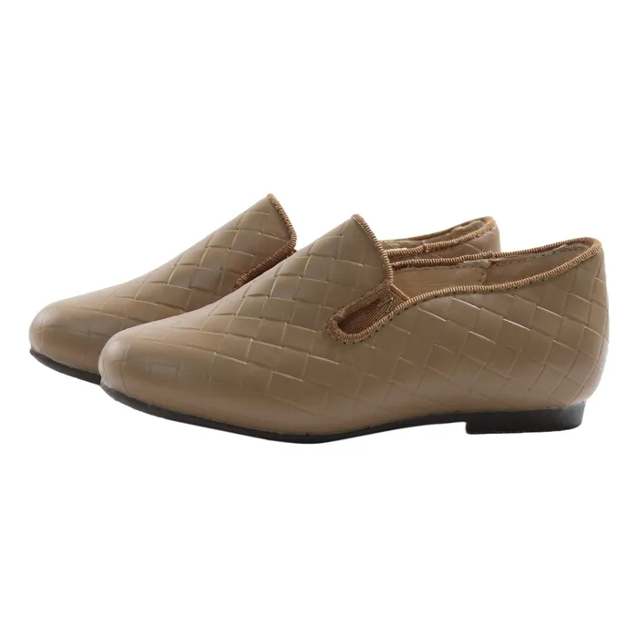 Perroquet Shoes Earrings Perroquet Shoes Basketweave Leather Smoking Shoes Caramel