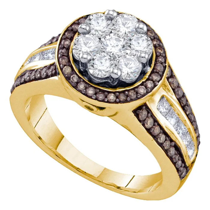Rings mayamila 10kt Yellow Gold Womens Round Brown Color Enhanced Diamond Flower Cluster Ring 138 Cttw Rings mayamila 10kt Yellow Gold Womens Round Brown Color Enhanced Diamond Flower Cluster Ring 138 Cttw
