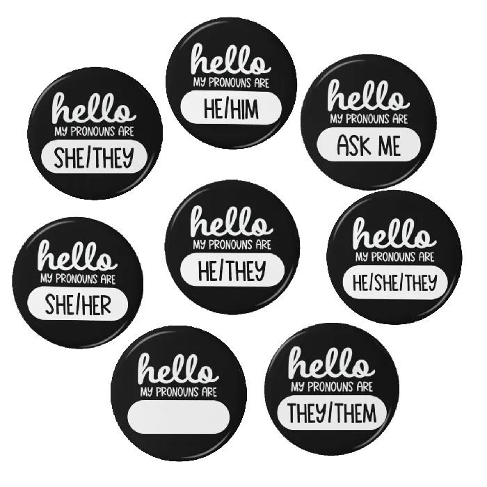 The Pin Pal Club Earrings Pronoun Pinback Button Style 3