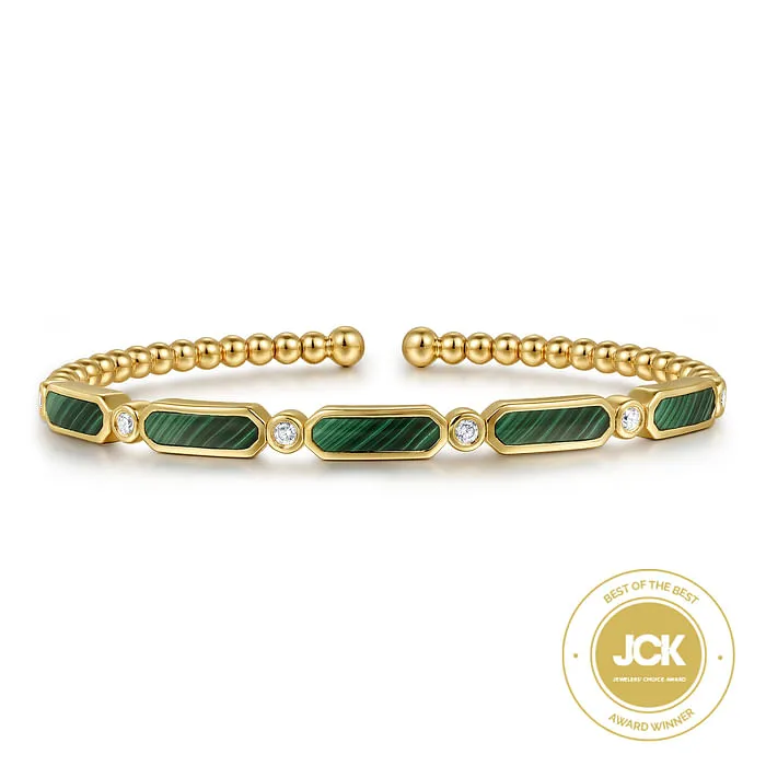 14K Yellow Gold Diamond and Malachite Bujukan Bangle GABRIEL CO Bracelets