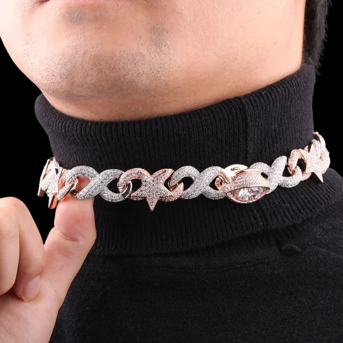 20MM Star Infinity Linked Diamond Eye Iced Out Necklace Chain Star Infinity Necklaces