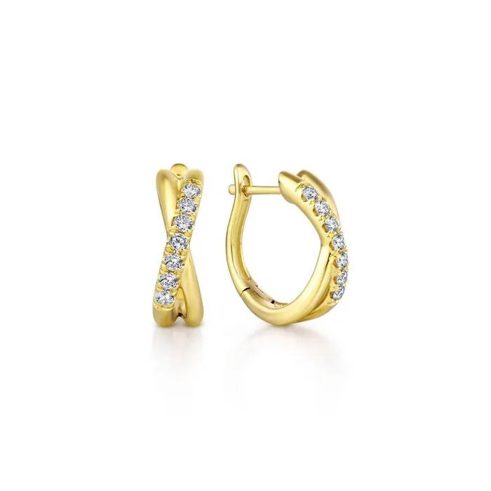 Earrings GABRIEL CO 14K Yellow Gold Twisted 15mm Diamond Huggies