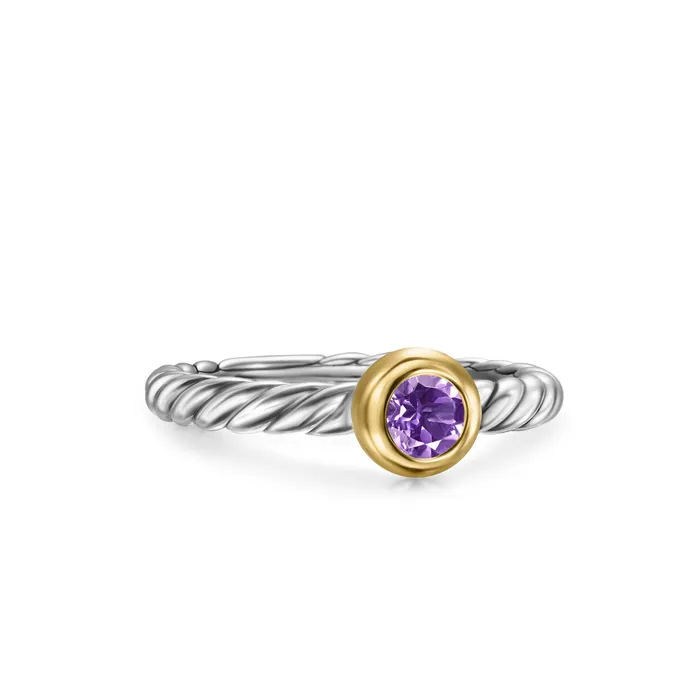 Rings David Yurman Petite Cable Ring in Sterling Silver with 14K Yellow Gold and Amethyst 28mm Rings David Yurman Petite Cable Ring in Sterling Silver with 14K Yellow Gold and Amethyst 28mm