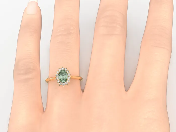 Rings Sapheena Jewelry Maia 10 Ct Oval Cut Halo Natural Green Sapphire Engagement Ring
