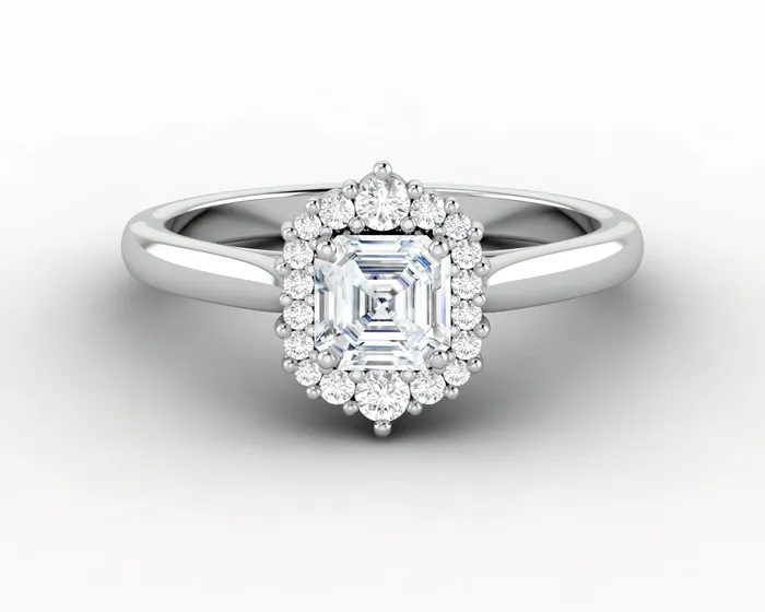 Sapheena Jewelry Rings Juno 075 Ct Asscher Cut Halo Moissanite Engagement Ring