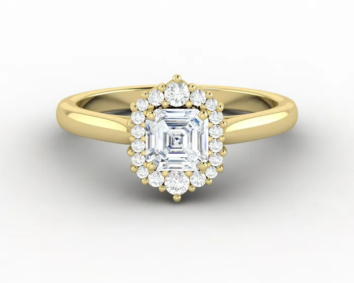 Sapheena Jewelry Rings Juno 075 Ct Asscher Cut Halo Moissanite Engagement Ring