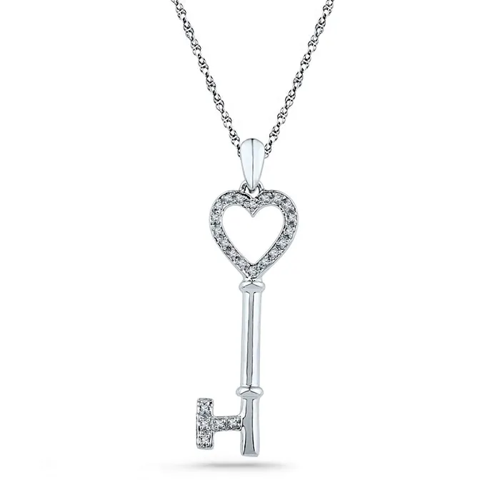 013 CT TW Natural Diamond Heart Key Pendant in Sterling Silver Goldia Necklaces