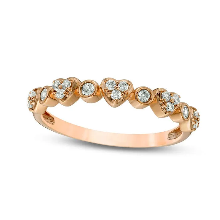 020 CT TW Natural Diamond Alternating Heart and Circle Stackable Band in Solid 10K Rose Gold Goldia Rings 020 CT TW Natural Diamond Alternating Heart and Circle Stackable Band in Solid 10K Rose Gold Goldia Rings
