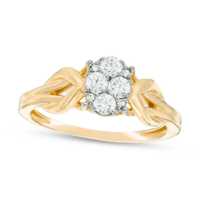 033 CT TW Composite Natural Diamond OvalShaped KnotSides Engagement Ring in Solid 10K Yellow Gold Goldia Rings 033 CT TW Composite Natural Diamond OvalShaped KnotSides Engagement Ring in Solid 10K Yellow Gold Goldia Rings