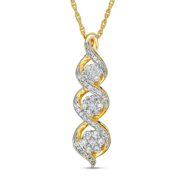038 CT TW Composite Natural Diamond Three Stone Twist Pendant in 10K Yellow Gold Goldia Necklaces 038 CT TW Composite Natural Diamond Three Stone Twist Pendant in 10K Yellow Gold Goldia Necklaces