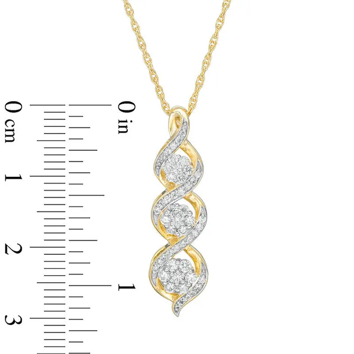 038 CT TW Composite Natural Diamond Three Stone Twist Pendant in 10K Yellow Gold Goldia Necklaces 038 CT TW Composite Natural Diamond Three Stone Twist Pendant in 10K Yellow Gold Goldia Necklaces