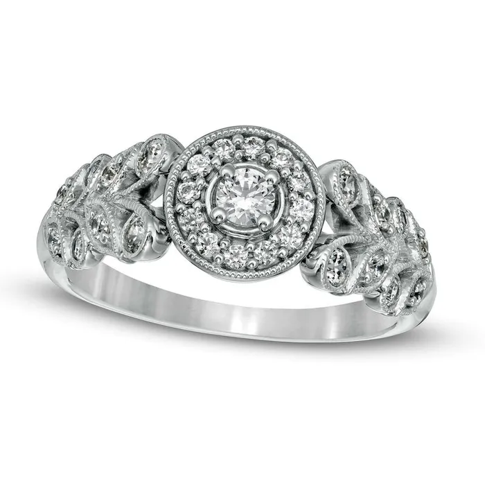 050 CT TW Natural Diamond Frame Ornate Antique VintageStyle Engagement Ring in Solid 10K White Gold Goldia Rings 050 CT TW Natural Diamond Frame Ornate Antique VintageStyle Engagement Ring in Solid 10K White Gold Goldia Rings