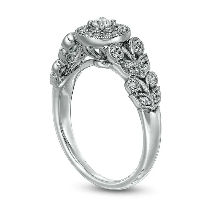 050 CT TW Natural Diamond Frame Ornate Antique VintageStyle Engagement Ring in Solid 10K White Gold Goldia Rings 050 CT TW Natural Diamond Frame Ornate Antique VintageStyle Engagement Ring in Solid 10K White Gold Goldia Rings