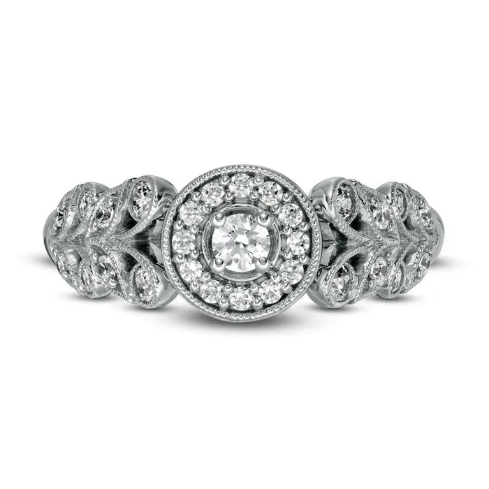 050 CT TW Natural Diamond Frame Ornate Antique VintageStyle Engagement Ring in Solid 10K White Gold Goldia Rings 050 CT TW Natural Diamond Frame Ornate Antique VintageStyle Engagement Ring in Solid 10K White Gold Goldia Rings