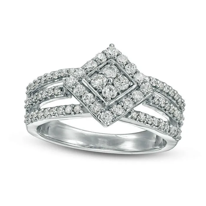 063 CT TW Quad Natural Diamond Tilted Square Frame MultiRow Ring in Solid 10K White Gold Goldia Rings 063 CT TW Quad Natural Diamond Tilted Square Frame MultiRow Ring in Solid 10K White Gold Goldia Rings