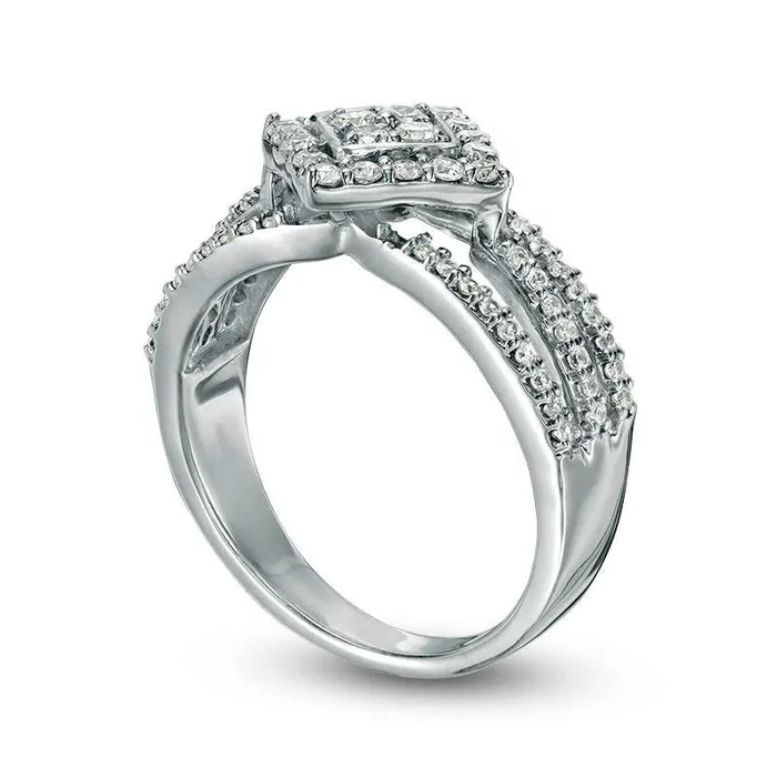 063 CT TW Quad Natural Diamond Tilted Square Frame MultiRow Ring in Solid 10K White Gold Goldia Rings 063 CT TW Quad Natural Diamond Tilted Square Frame MultiRow Ring in Solid 10K White Gold Goldia Rings