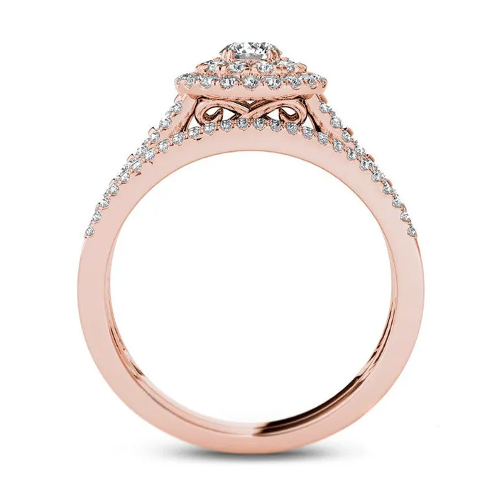10 CT TW Natural Diamond Double Frame MultiRow Bridal Engagement Ring Set in Solid 14K Rose Gold Goldia Rings 10 CT TW Natural Diamond Double Frame MultiRow Bridal Engagement Ring Set in Solid 14K Rose Gold Goldia Rings