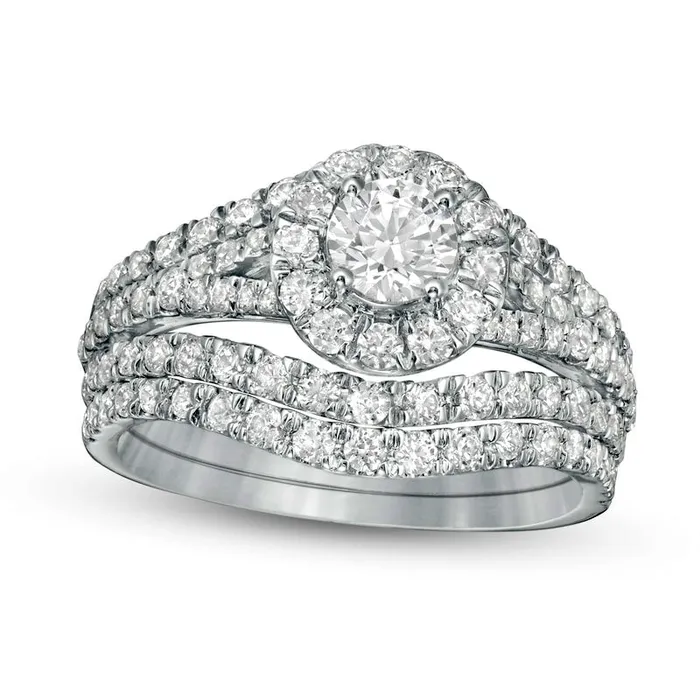15 CT TW Natural Diamond Frame MultiRow Bridal Engagement Ring Set in Solid 10K White Gold Goldia Rings 15 CT TW Natural Diamond Frame MultiRow Bridal Engagement Ring Set in Solid 10K White Gold Goldia Rings