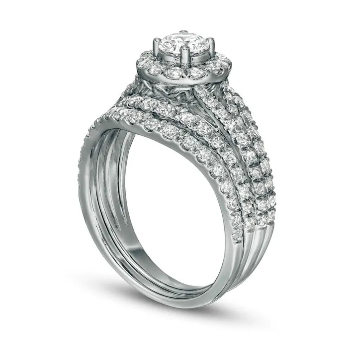 15 CT TW Natural Diamond Frame MultiRow Bridal Engagement Ring Set in Solid 10K White Gold Goldia Rings 15 CT TW Natural Diamond Frame MultiRow Bridal Engagement Ring Set in Solid 10K White Gold Goldia Rings