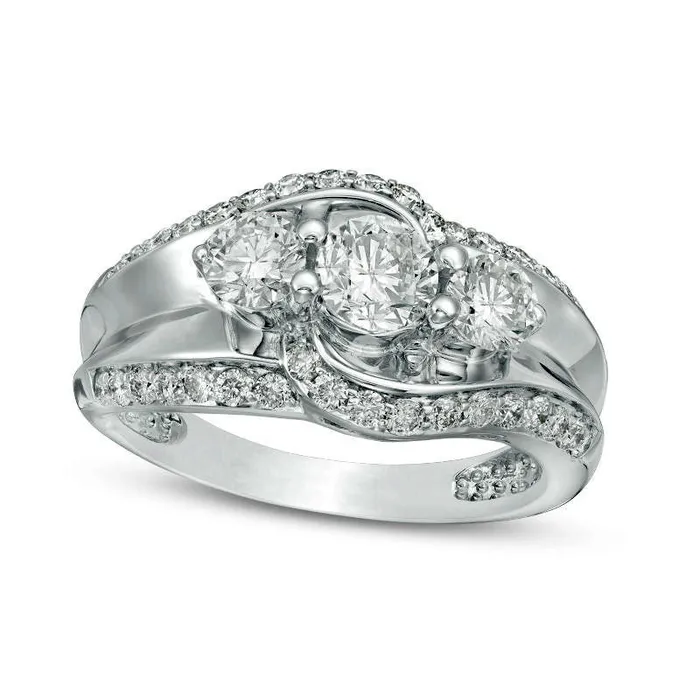 15 CT TW Natural Diamond Three Stone Bypass Engagement Ring in Solid 10K White Gold Goldia Rings 15 CT TW Natural Diamond Three Stone Bypass Engagement Ring in Solid 10K White Gold Goldia Rings