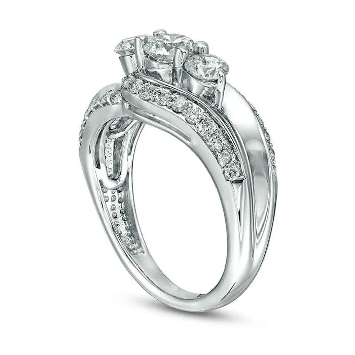 15 CT TW Natural Diamond Three Stone Bypass Engagement Ring in Solid 10K White Gold Goldia Rings 15 CT TW Natural Diamond Three Stone Bypass Engagement Ring in Solid 10K White Gold Goldia Rings