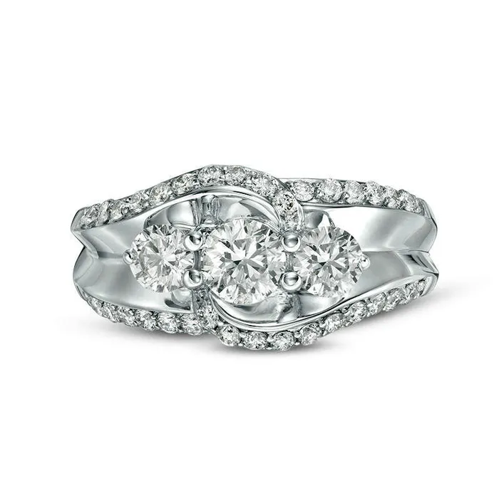 15 CT TW Natural Diamond Three Stone Bypass Engagement Ring in Solid 10K White Gold Goldia Rings 15 CT TW Natural Diamond Three Stone Bypass Engagement Ring in Solid 10K White Gold Goldia Rings