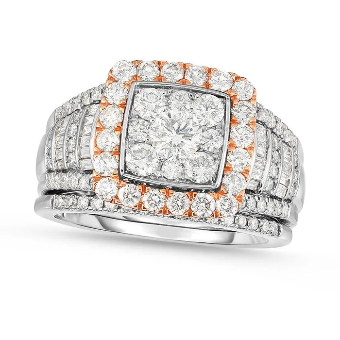 175 CT TW Composite Natural Diamond Square Frame Stepped Shank Bridal Engagement Ring Set in Solid 14K TwoTone Gold Goldia Rings 175 CT TW Composite Natural Diamond Square Frame Stepped Shank Bridal Engagement Ring Set in Solid 14K TwoTone Gold Goldia Rings
