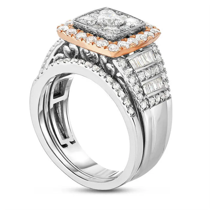 175 CT TW Composite Natural Diamond Square Frame Stepped Shank Bridal Engagement Ring Set in Solid 14K TwoTone Gold Goldia Rings 175 CT TW Composite Natural Diamond Square Frame Stepped Shank Bridal Engagement Ring Set in Solid 14K TwoTone Gold Goldia Rings