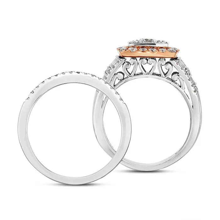 175 CT TW Composite Natural Diamond Square Frame Stepped Shank Bridal Engagement Ring Set in Solid 14K TwoTone Gold Goldia Rings 175 CT TW Composite Natural Diamond Square Frame Stepped Shank Bridal Engagement Ring Set in Solid 14K TwoTone Gold Goldia Rings
