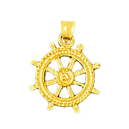 14K Gold 15MM Ship Wheel Charm Goldia Charm Necklaces
