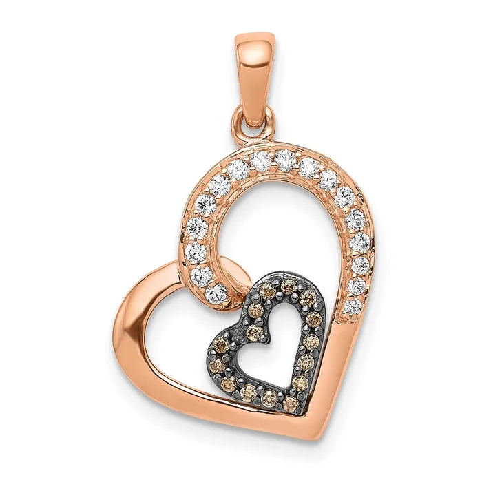 14k Rose Gold Champagne and White Real Diamond Hearts Pendant Goldia Necklaces 14k Rose Gold Champagne and White Real Diamond Hearts Pendant Goldia Necklaces
