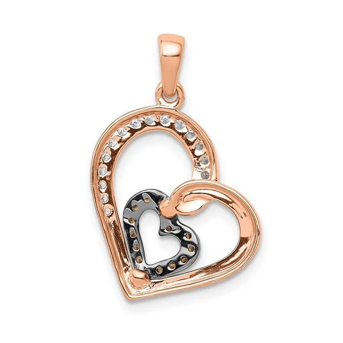 14k Rose Gold Champagne and White Real Diamond Hearts Pendant Goldia Necklaces