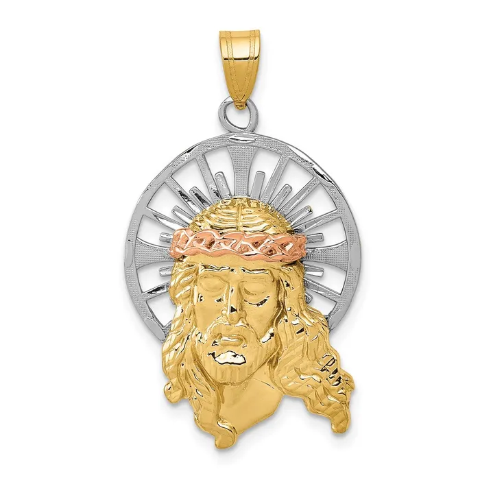 14k TriColor Gold Diamondcut Christ Charm Goldia Charm Necklaces