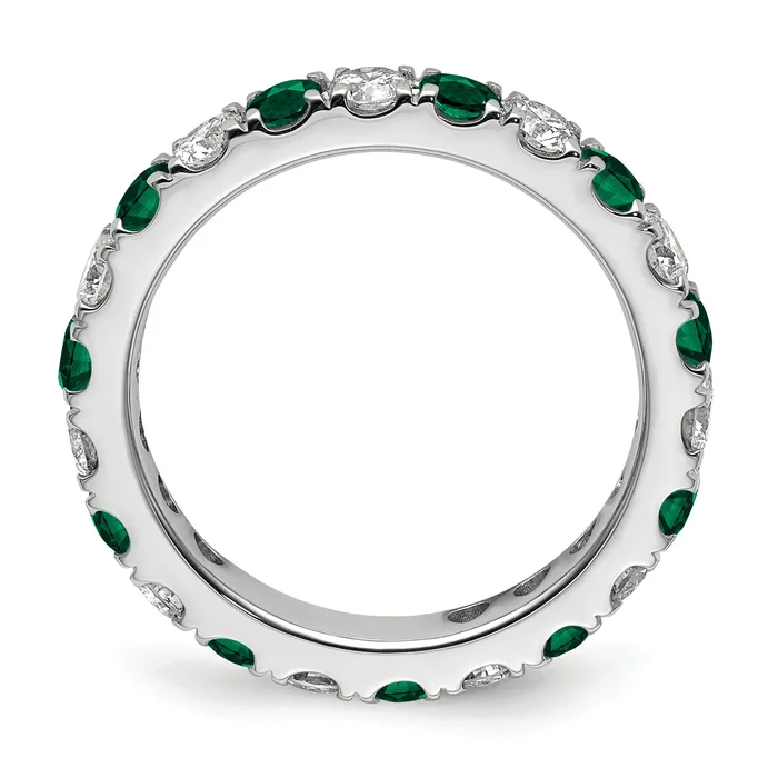 14k White Gold 1 15 Ct Lab Grown Diamond VSSI G and Lab Created Emerald Eternity Band Ring Goldia Rings