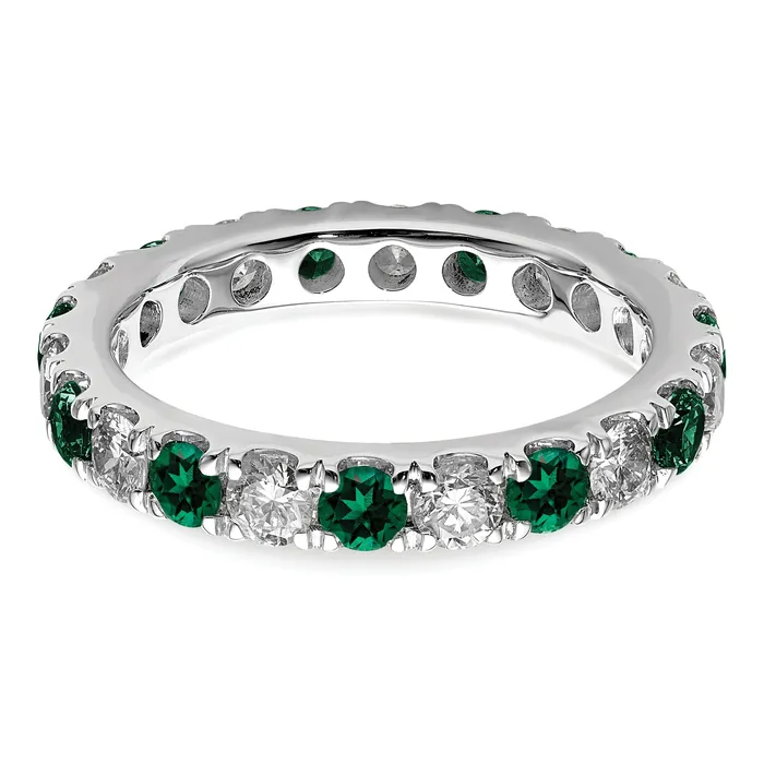 14k White Gold 1 15 Ct Lab Grown Diamond VSSI G and Lab Created Emerald Eternity Band Ring Goldia Rings