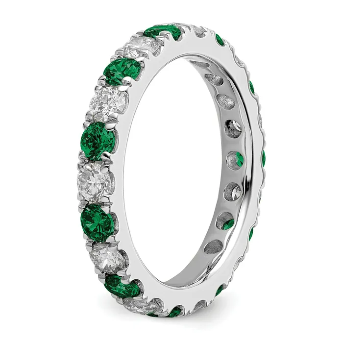 14k White Gold 1 15 Ct Lab Grown Diamond VSSI G and Lab Created Emerald Eternity Band Ring Goldia Rings
