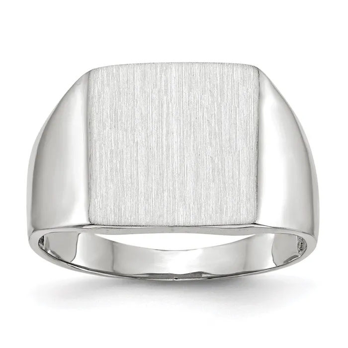 14k White Gold 135x130mm Open Back Satin Mens Signet Ring Goldia Rings