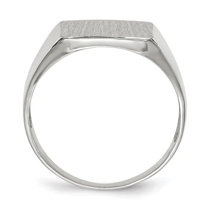 14k White Gold 135x130mm Open Back Satin Mens Signet Ring Goldia Rings
