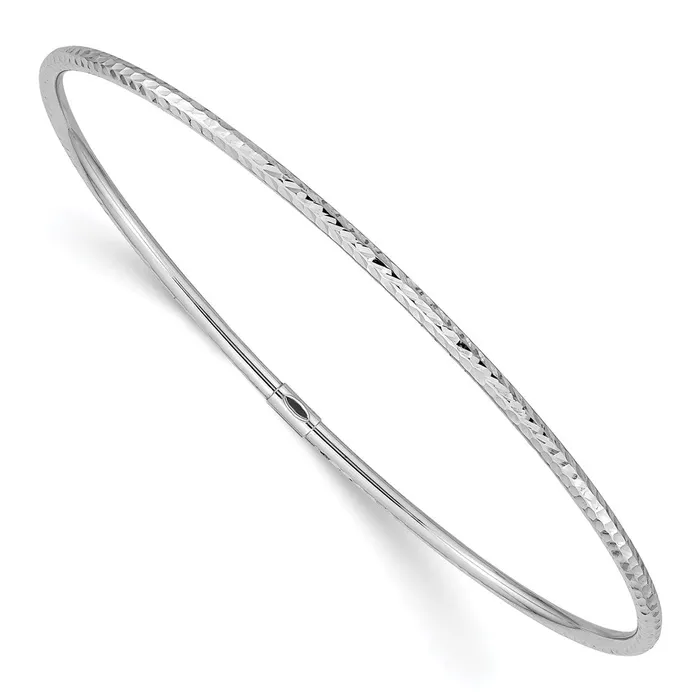 14k White Gold 2mm Diamondcut Slipon Bangle Goldia Earrings