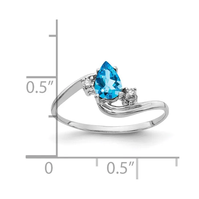 14k White Gold 6x4mm Pear Blue Topaz Checker A Real Diamond ring Goldiacom Rings
