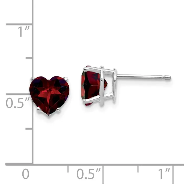14k White Gold 7mm Heart Garnet Earrings Goldia Earrings