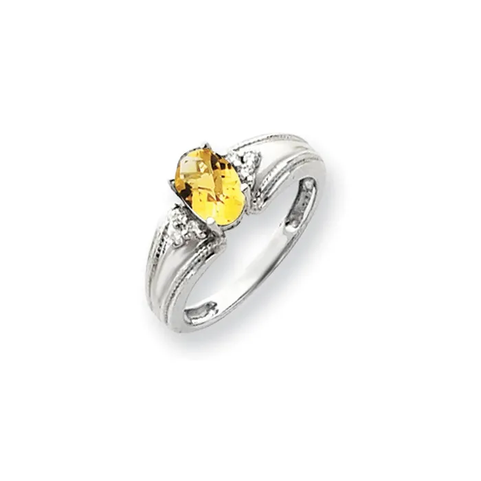 14k White Gold 7x5mm Oval Citrine Checker VS Diamond ring Goldia Rings