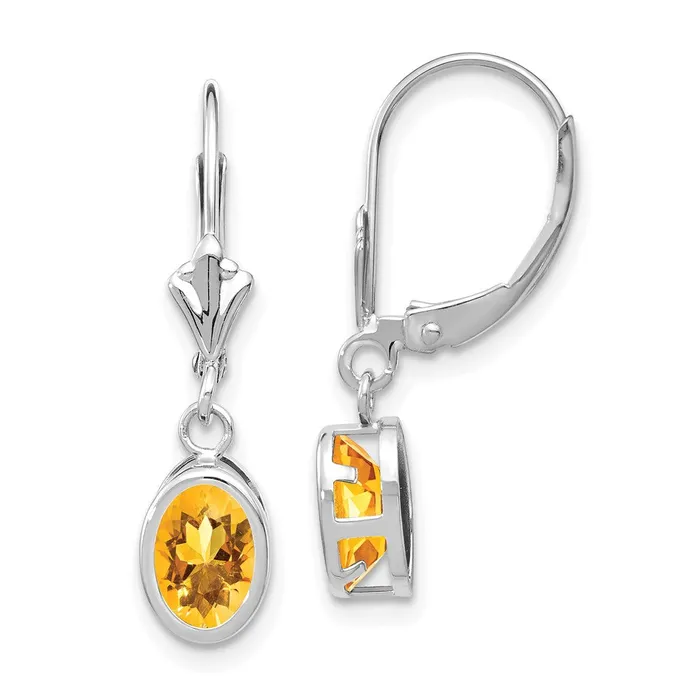 14k White Gold Citrine Oval Leverback Earrings Goldia Earrings