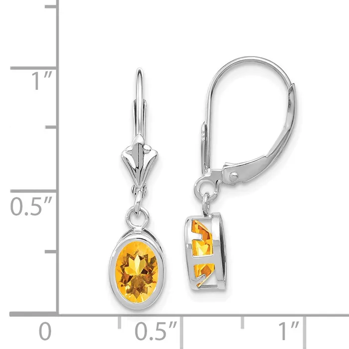 14k White Gold Citrine Oval Leverback Earrings Goldia Earrings