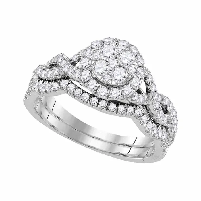 14k White Gold Diamond Cluster Bridal Wedding Ring Set 78 Cttw gndatlanta Rings 14k White Gold Diamond Cluster Bridal Wedding Ring Set 78 Cttw gndatlanta Rings