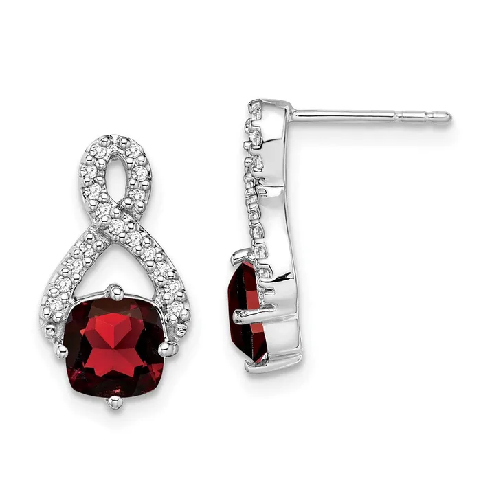 14k White Gold Garnet and Real Diamond Earrings Goldia Earrings